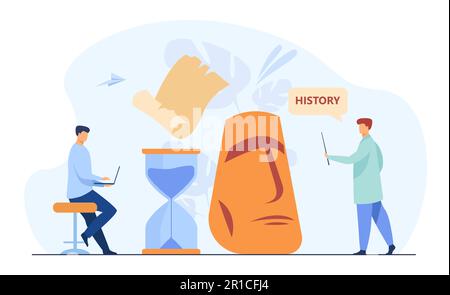 Tiny men learning ancient history Stock Vector