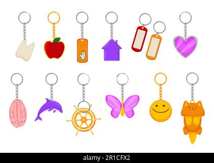 Different metallic keychains vector illustrations set Stock Vector