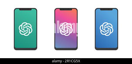 Set ChatGPT logo on the OpenAI website on a smartphone. flat design. Vector illustration Stock Vector