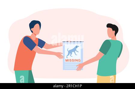 Dog owner showing lost pet poster to man Stock Vector