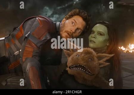 Guardians of the Galaxy 3  Chris Pratt,, Zoe Saldana & Blurp Stock Photo