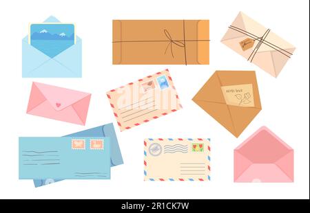 Stylish collection of different envelopes flat pictures Stock Vector