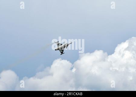 Zeltweg, Austria - September 03, 2022: Public airshow in Styria named Airpower 22, flight demonstration of a Saab JAS-39 Gripen of the Swedish Air For Stock Photo