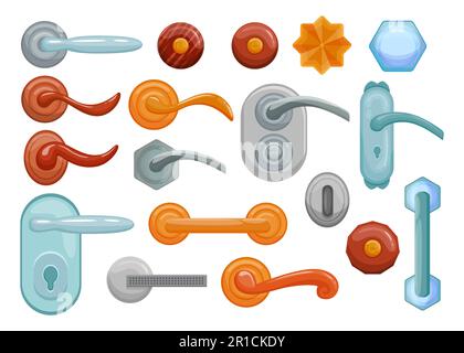 Door handles and doorknobs vector illustrations set Stock Vector