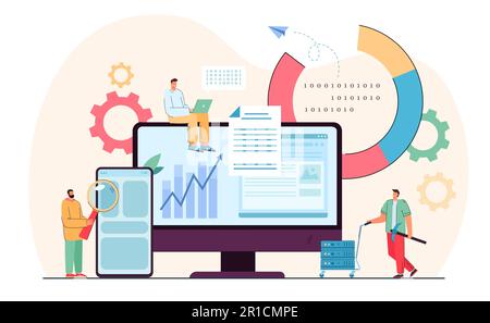 Tiny programmers in analysis process of data Stock Vector
