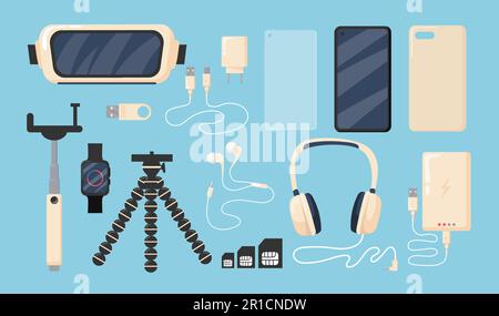 Set of graphic phone accessories flat vector illustration Stock Vector