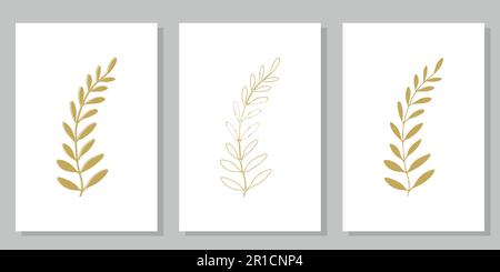 Set of creative minimalist paintings with botanical elements. For interior decoration, print and design Stock Vector