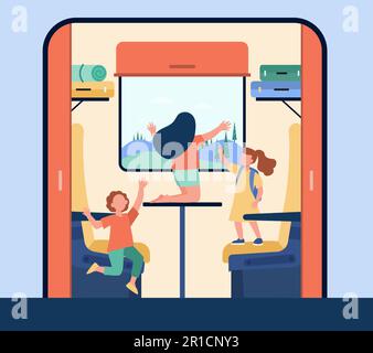 Children traveling by train Stock Vector