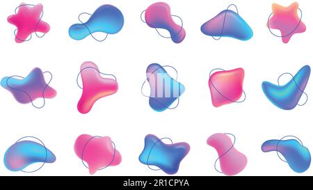 Abstract blob shape 3d gradients. Dynamic fluid backgrounds and vibrant three-dimensional gradient shapes for modern designs and branding vector Stock Vector