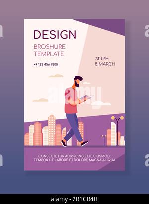 Man reading book while walking in city Stock Vector