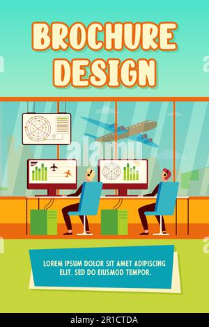 Operators controlling aircraft flat vector illustration Stock Vector