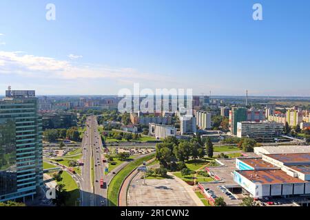 Bratislava Slovakia - September 03, 2019: View from UFO Observation Deck to Panonska road Stock Photo