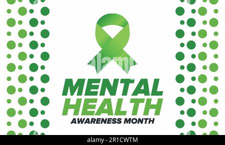 May is Mental Health awareness month. Green awareness ribbon. Vector ...