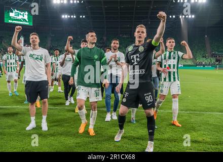 BUDAPEST, HUNGARY - MAY 11: Kristoffer Zachariassen of Ferencvarosi TC runs  with the ball during the Hungarian Cup Final match between Ferencvarosi TC  and Paksi FC at Puskas Arena on May 11