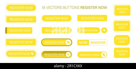 Register now button in flat style for application. Click button application set Stock Vector