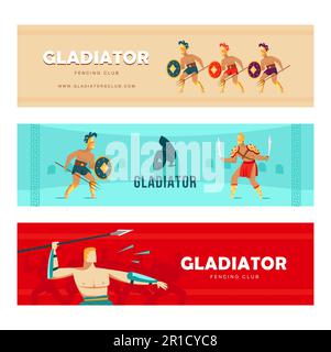 Creative banner designs with gladiators with various weapons Stock Vector