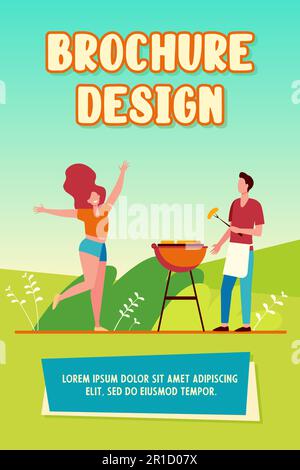 Couple having barbeque party outdoors [Converted] Stock Vector Image ...