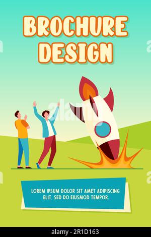 Anxious guys watching as rocket falling down Stock Vector