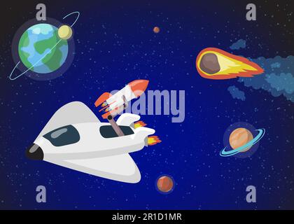Modern spacecraft travelling in outer space Stock Vector