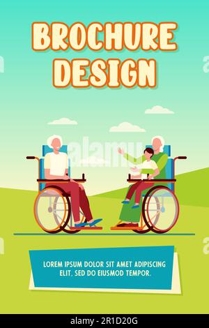 Old people in wheelchair holding kid and talking Stock Vector