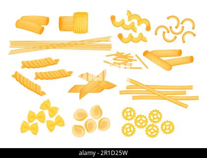 Different types of Italian pasta flat vector illustrations set Stock Vector
