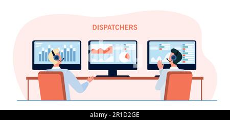 Two dispatchers watching graphs on screen Stock Vector