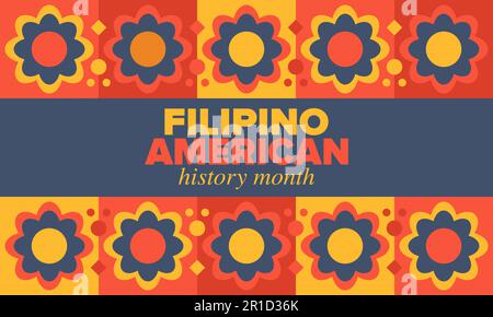 Filipino American History Month. Happy holiday. Celebrate annual in October. Filipinos and United States flag. Culture month. Patriotic design. Vector Stock Vector