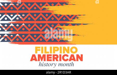 Filipino American History Month. Happy holiday. Celebrate annual in October. Filipinos and United States flag. Culture month. Patriotic design. Vector Stock Vector