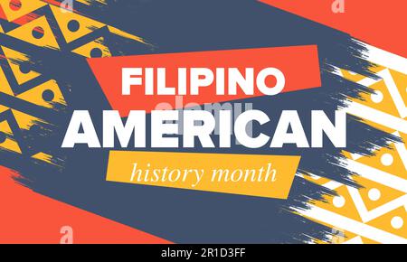 Filipino American History Month. Happy holiday. Celebrate annual in October. Filipinos and United States flag. Culture month. Patriotic design. Vector Stock Vector