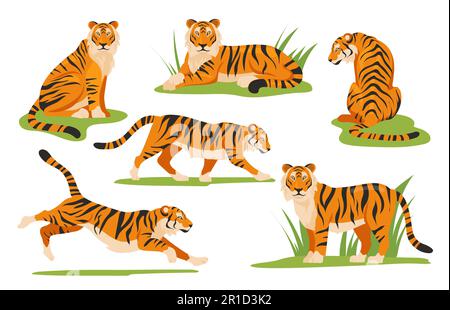 Cute cartoon running or jumping tiger drawing. Funny little tiger