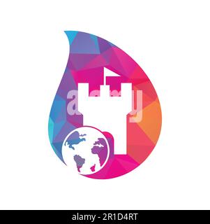 Castle globe vector logo design. Unique fortress and globe logotype design template. Stock Vector