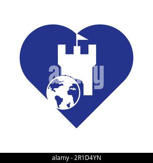 Castle globe vector logo design. Unique fortress and globe logotype design template. Stock Vector