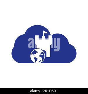 Castle globe vector logo design. Unique fortress and globe logotype design template. Stock Vector