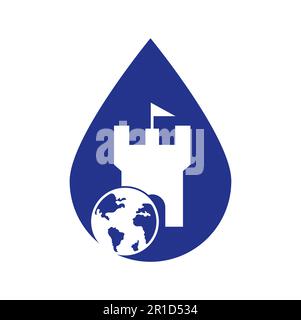 Castle globe vector logo design. Unique fortress and globe logotype design template. Stock Vector