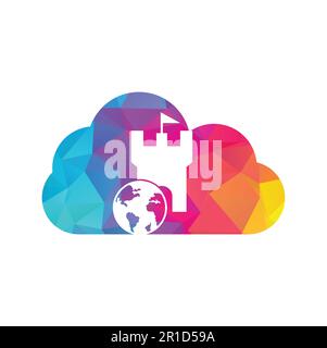 Castle globe vector logo design. Unique fortress and globe logotype design template. Stock Vector