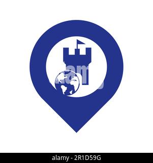 Castle globe vector logo design. Unique fortress and globe logotype design template. Stock Vector