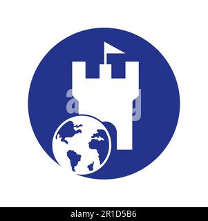 Castle globe vector logo design. Unique fortress and globe logotype design template. Stock Vector