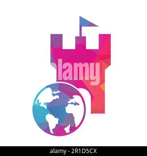 Castle globe vector logo design. Unique fortress and globe logotype ...