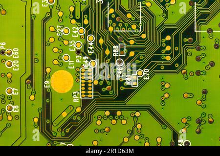 Green computer electronic circuit board close-up view Stock Photo
