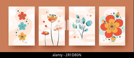 Set of abstract spring flora shapes in pastel style Stock Vector