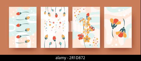 Set of abstract seasonal flower silhouettes in pastel colors Stock Vector