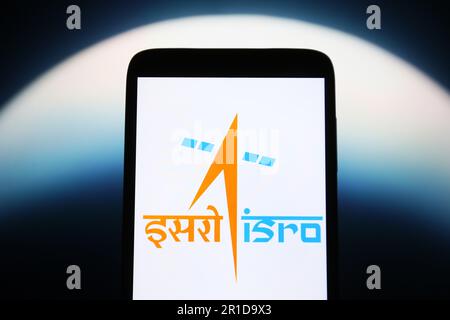 Ukraine. 13th May, 2023. In this photo illustration, an Indian Space Research Organisation (ISRO) logo is seen on a smartphone screen. (Credit Image: © Pavlo Gonchar/SOPA Images via ZUMA Press Wire) EDITORIAL USAGE ONLY! Not for Commercial USAGE! Stock Photo