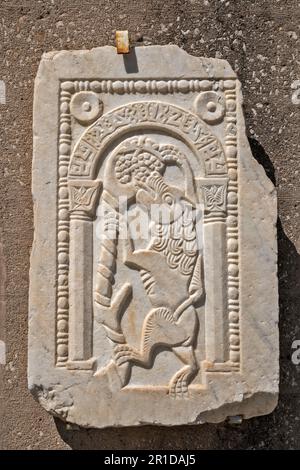 Lion, carving, Archaeological Museum of Ancient Corinth, municipality of Corinth, Peloponnese region, Greece Stock Photo