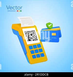 3D Payment Terminal with Smartphone and Receipt Stock Vector Image ...