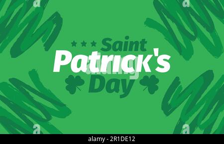 Happy Saint Patricks Day. Irish holiday. Celebrate in March 17. Clover and shamrock leaves. Green and orange design. Ireland color. Vector poster Stock Vector