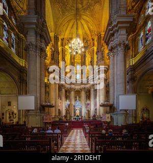 Malaga Cathedral Interior with Nave and Main Chapel - Malaga, Andalusia, Spain Stock Photo