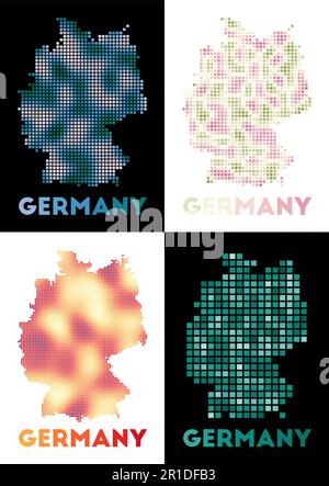 Germany map. Collection of maps of Germany in dotted style. Borders of the country filled with rectangles for your design. Vector illustration. Stock Vector