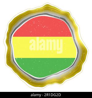 Bolivia flag in frame. Badge of the country. Layered circular sign around Bolivia flag. Vibrant vector illustration. Stock Vector