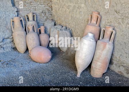 A selection of Roman Storage jars (amphorae) from Pompeii, Italy Stock Photo