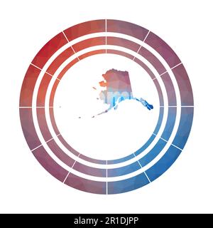 Alaska badge. Bright gradient logo of us state in low poly style. Multicolored Alaska rounded sign with map in geometric style for your infographics. Stock Vector